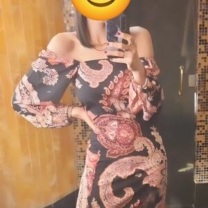 River Island Black and Pink Paisley Long Sleeve Dress Tall Women